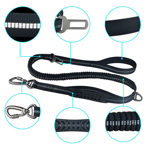 Adjustable Pet Dog Nylon Reflective Multi-Functional Retractable Dog Leash with Car Safety Buckle Pet Traction Rope Tactical
